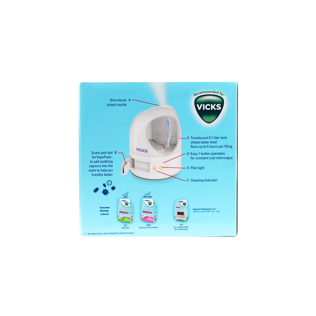 54100-Vicks Humidifier Ultrasonic Cool Mist 0.7L-510 +1
