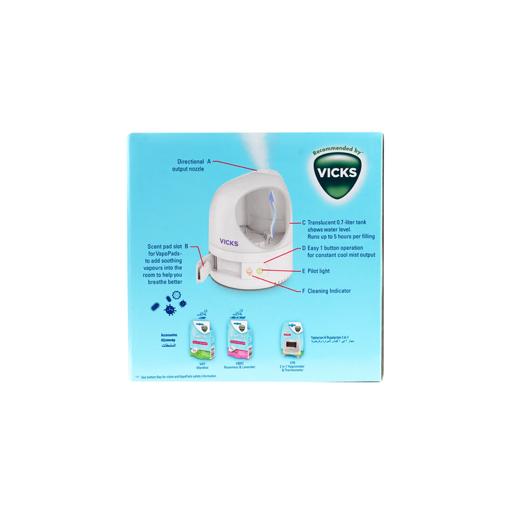 54100-Vicks Humidifier Ultrasonic Cool Mist 0.7L-510 +1