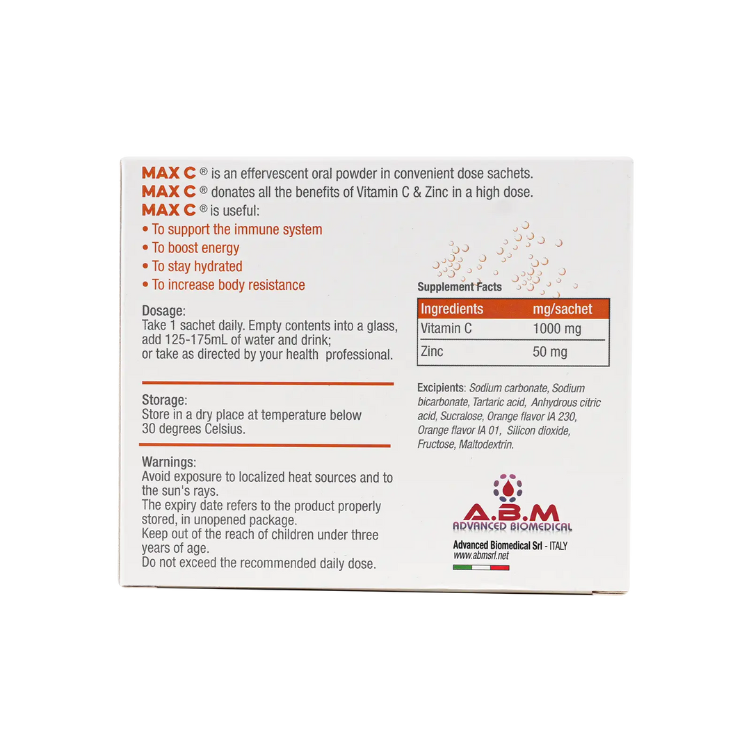 54186-Max C Effervescent Powder Vitamin C &amp; Zinc 20 Sachets +3