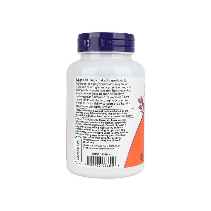 54334-NOW Resveratrol 200mg 120 Veg Capsules +2