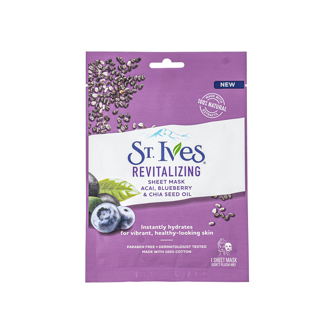 St.Ives Revitalizing 1 Sheet Masks-Acai,Blueberry &ChiaSeed