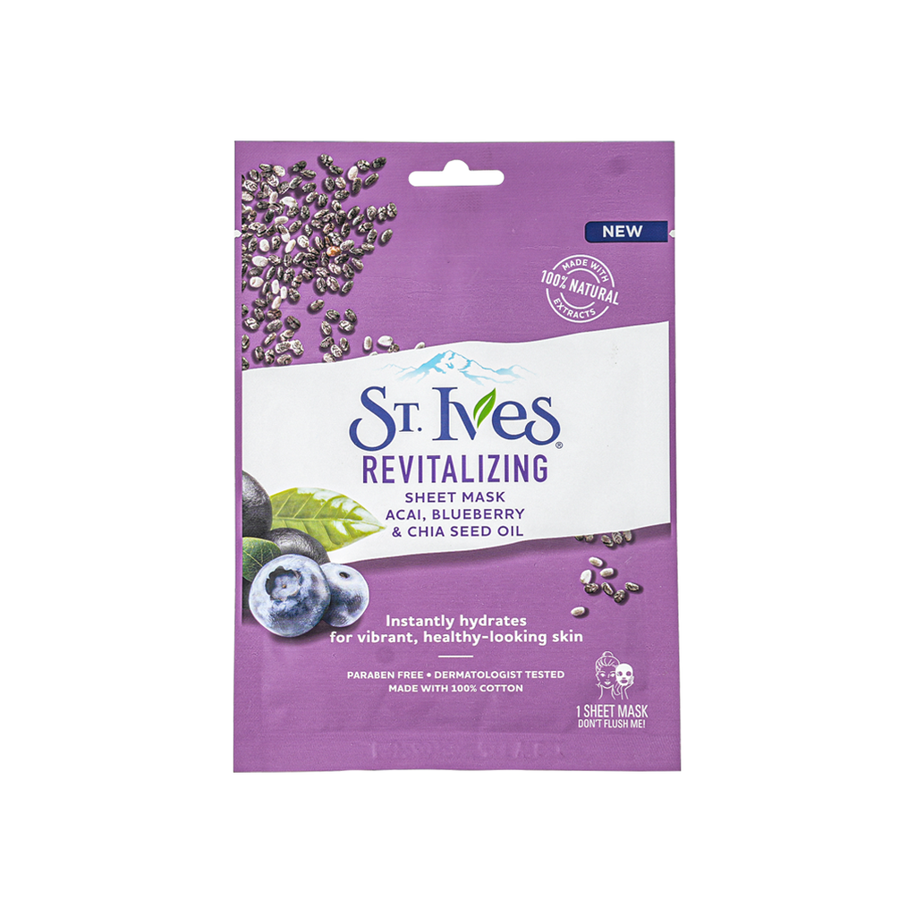 St.Ives Revitalizing 1 Sheet Masks-Acai,Blueberry &ChiaSeed