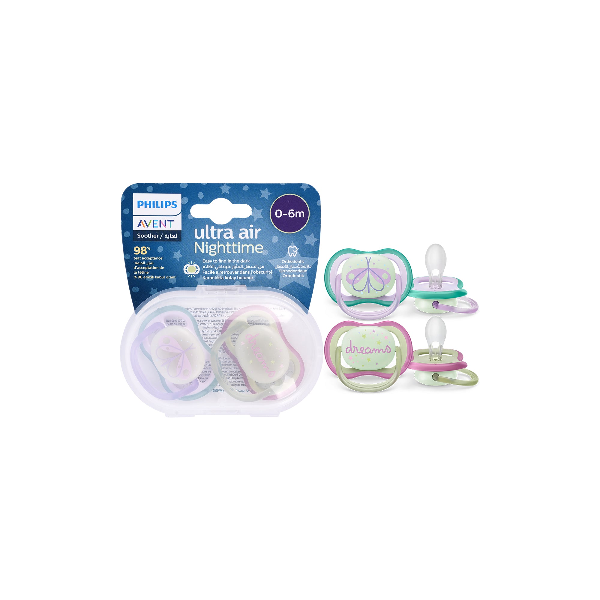 54601-Avent Ultra Air Soother Night 0-6m 2Pcs +1