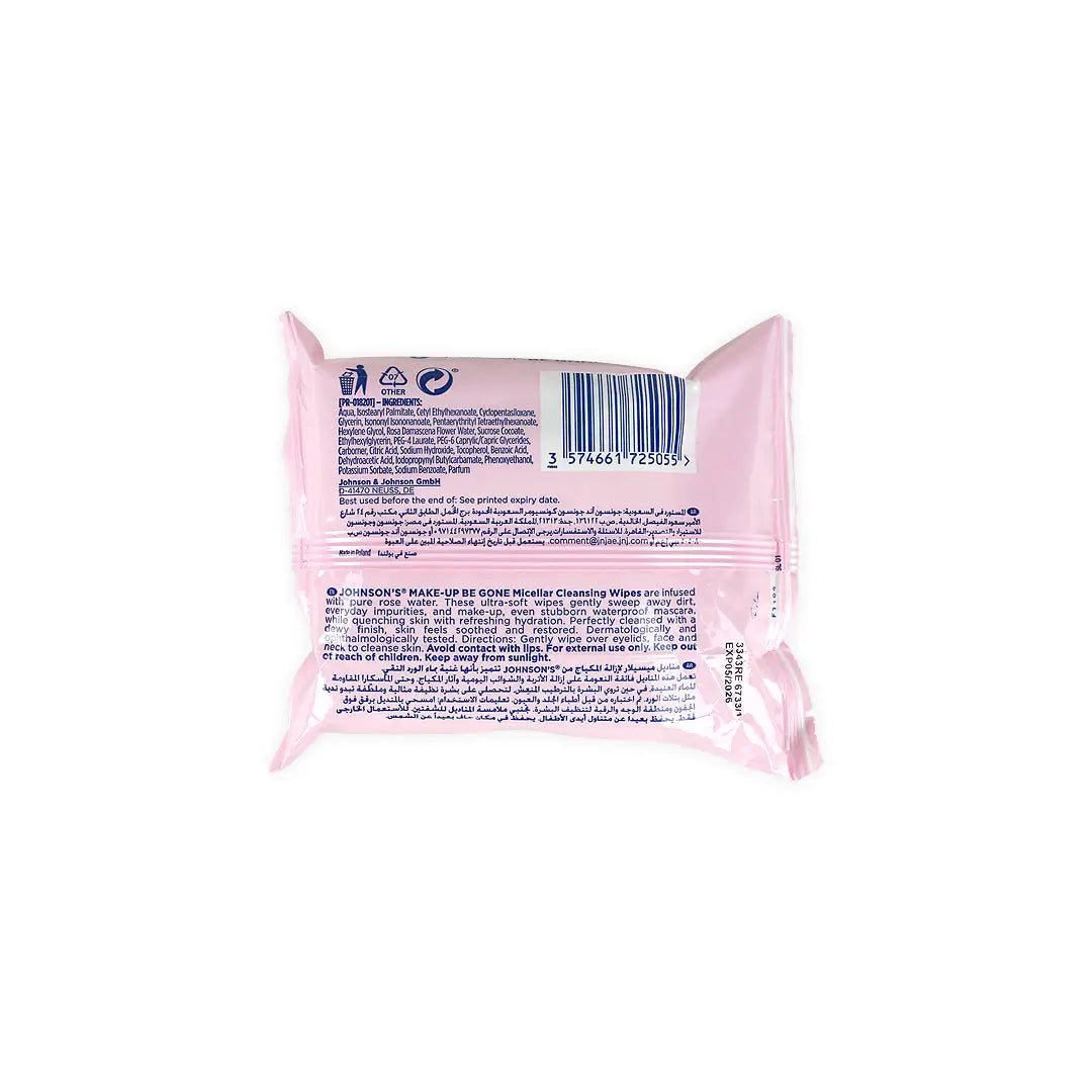 Johnson's Micellar Cleansing Wipes Rose Water 25Pcs-Normal