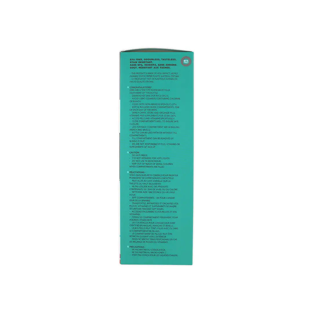 54918-Pharmazone Pill &amp; Vitamin Organizer Water Bottle 600ml-Green +7