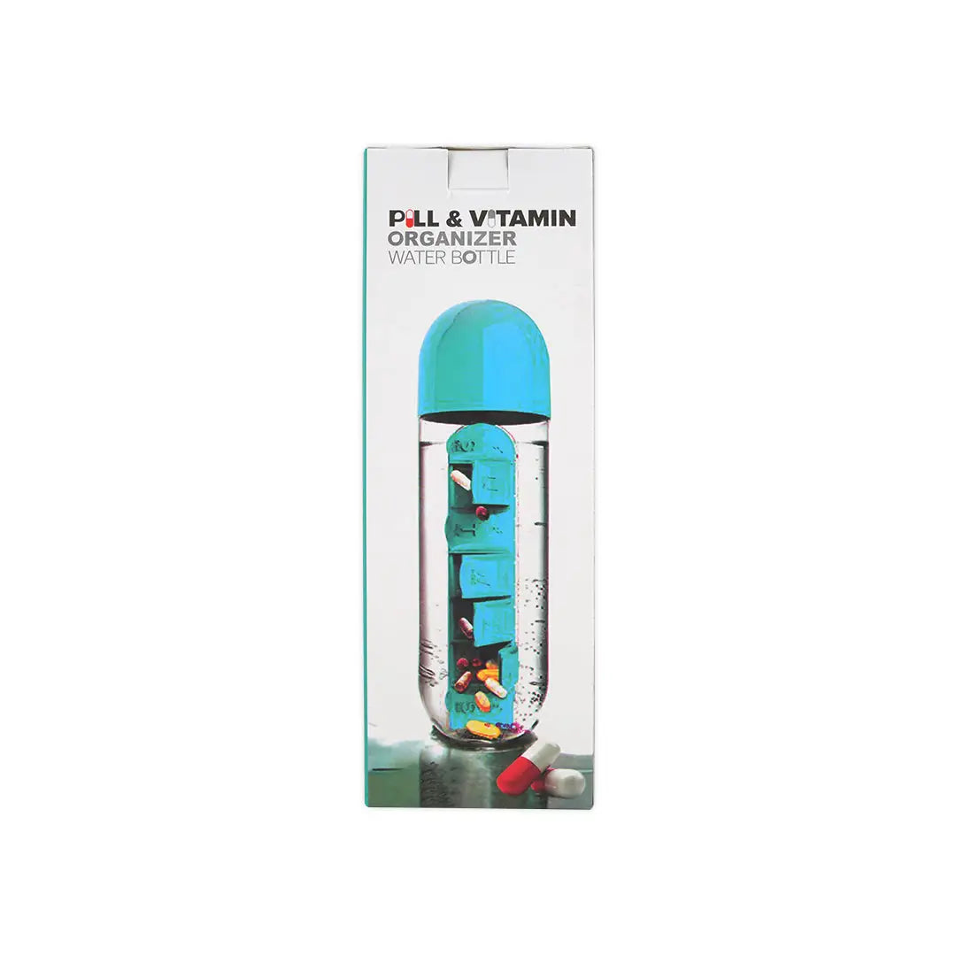 54918-Pharmazone Pill &amp; Vitamin Organizer Water Bottle 600ml-Green +4