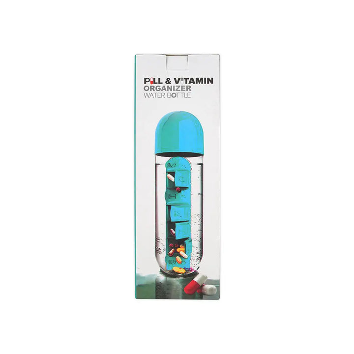 54918-Pharmazone Pill &amp; Vitamin Organizer Water Bottle 600ml-Green +4