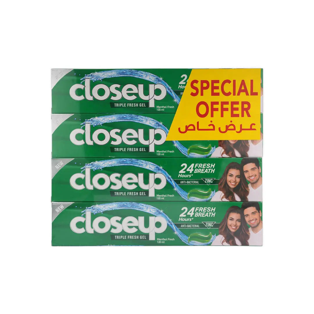 55018-Closeup 24H Fresh Breath Menthol Toothpaste 4X120ml–Offer