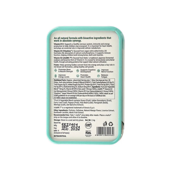 55044-Wellbeing Melts Into Kids Natural B12 + D3 30 Strips-Girl +2