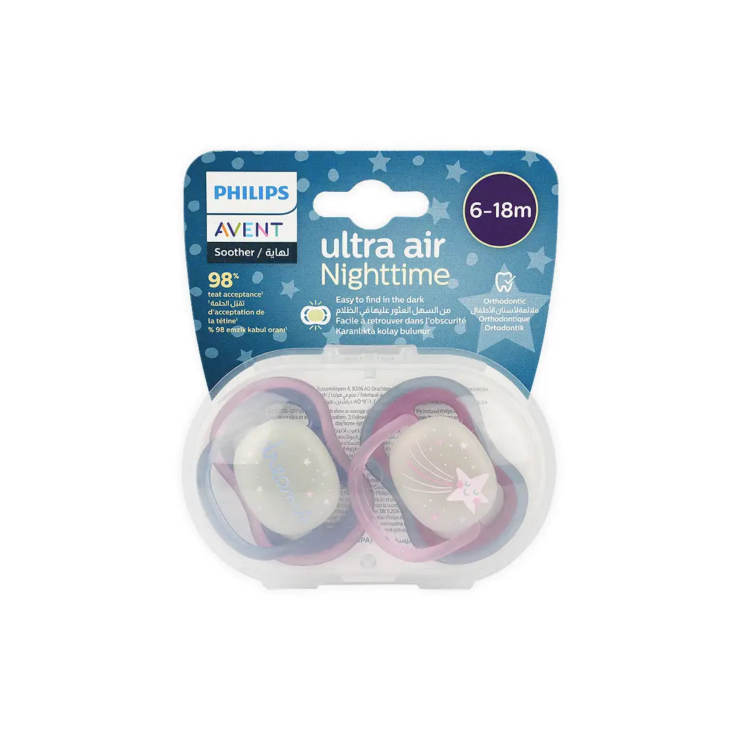 Avent Ultra Air Soother Glow 6-18m 2Pcs-F376/14(PA260)