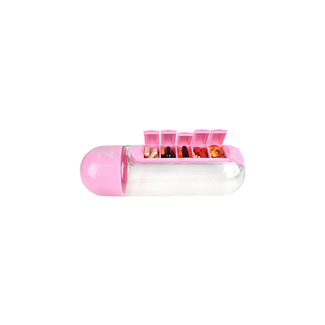 Pharmazone Pill & Vitamin Organizer Water Bottle 600ml-Pink