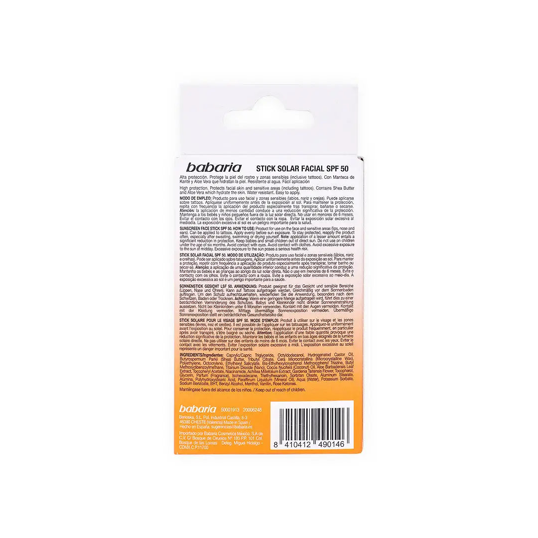 Babaria Stick Solar Facial Sunscreen Spf50+ Face Stick 20ml