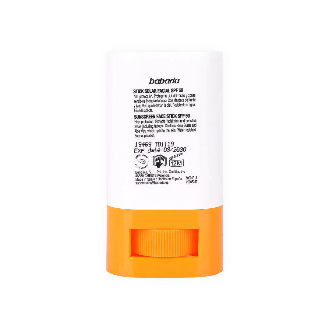 Babaria Stick Solar Facial Sunscreen Spf50+ Face Stick 20ml