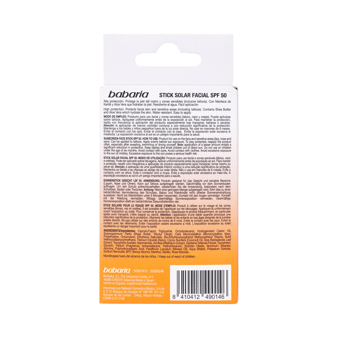 55481-Babaria Stick Solar Facial Sunscreen SPF50+ Face Stick 20ml +2