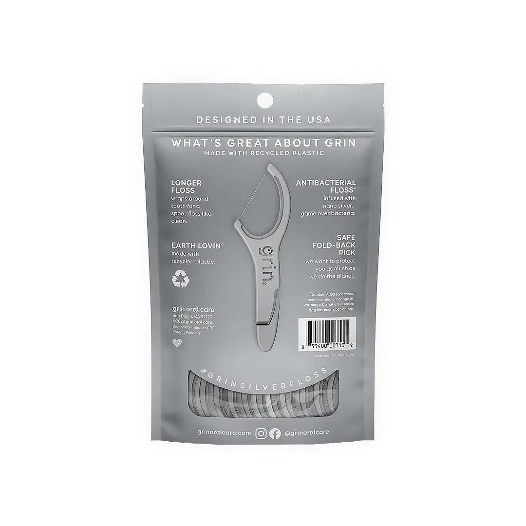 Grin Silver Antibacterial Floss Pic 75pcs-3139
