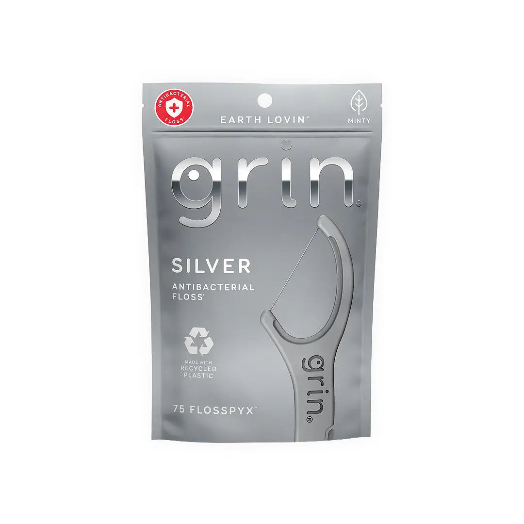 Grin Silver Antibacterial Floss Pic 75pcs-3139
