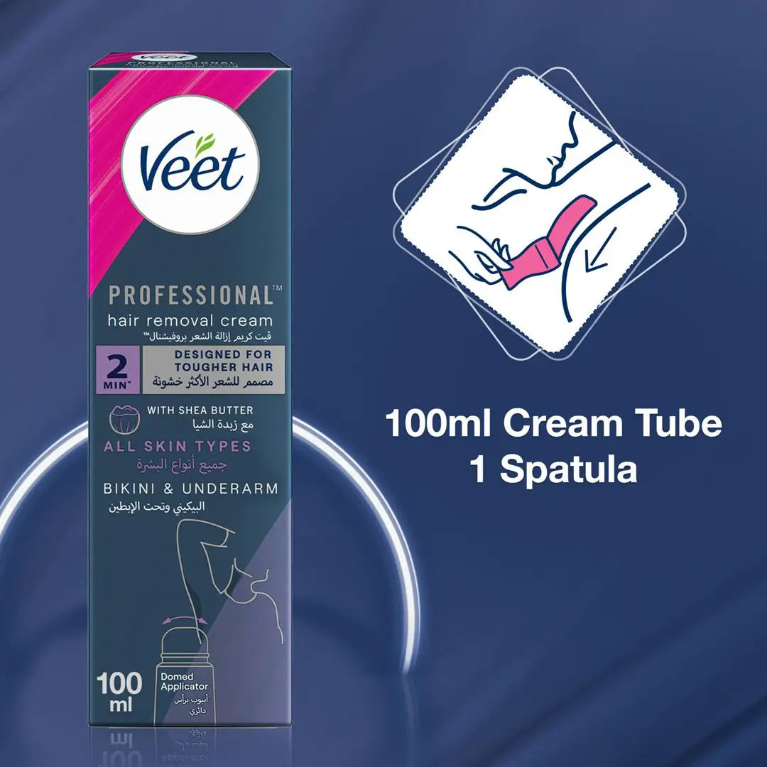 Veet Professional Hair Removal Cream for All Skin Types Bikini & Underarms with Domed Applicator,100g