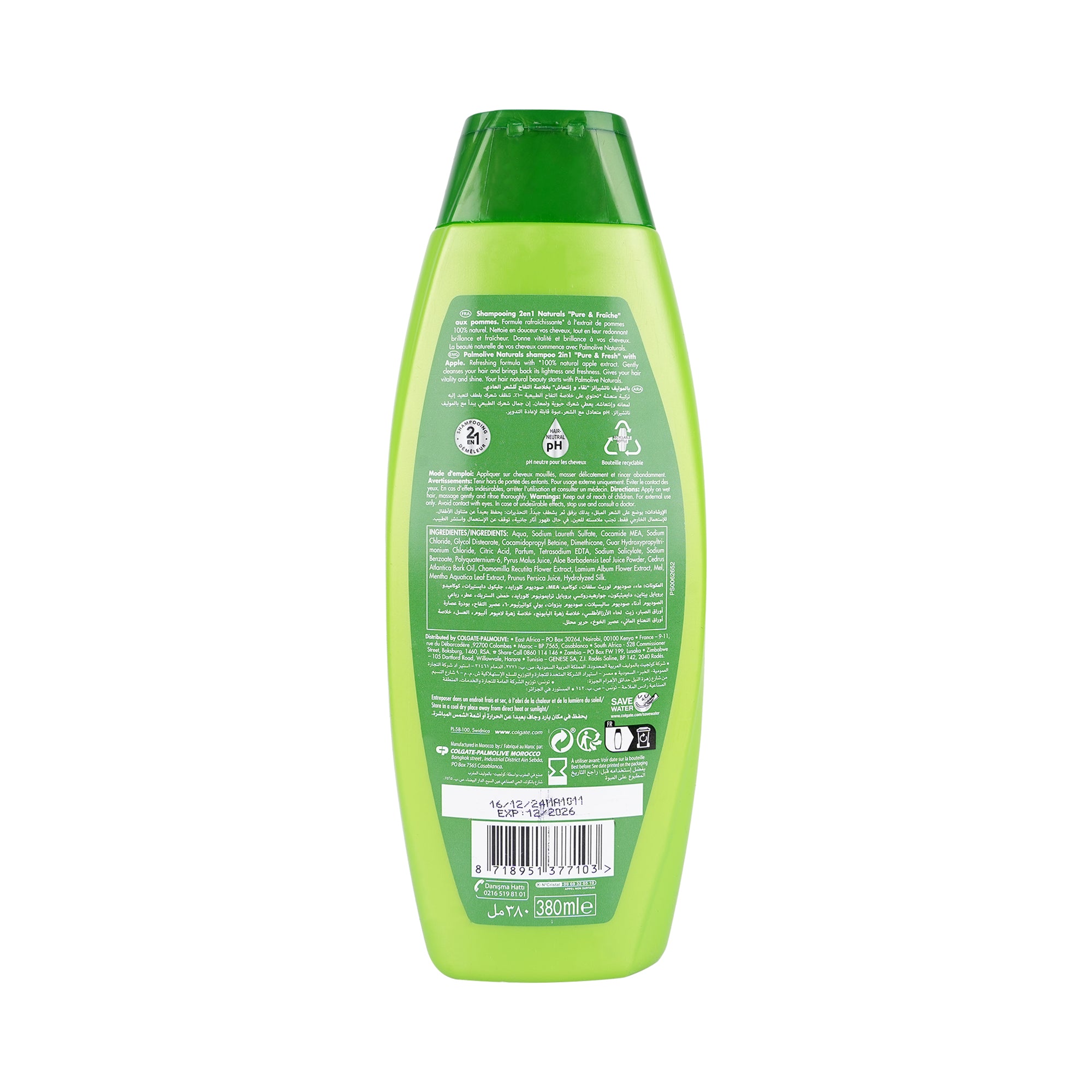 55536-Palmolive Naturals 2in1 Shampoo&Conditioner 380ml- Apple +2