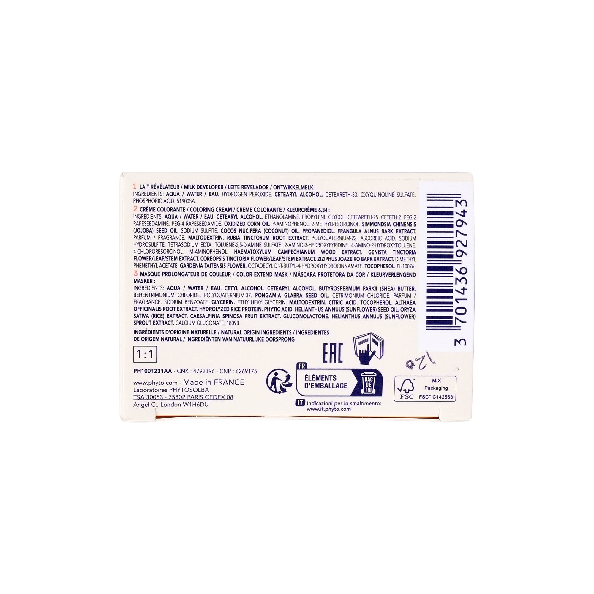 55537-Phyto Permanent Hair Color NO. 6.34 - Dark Copper Blonde +5