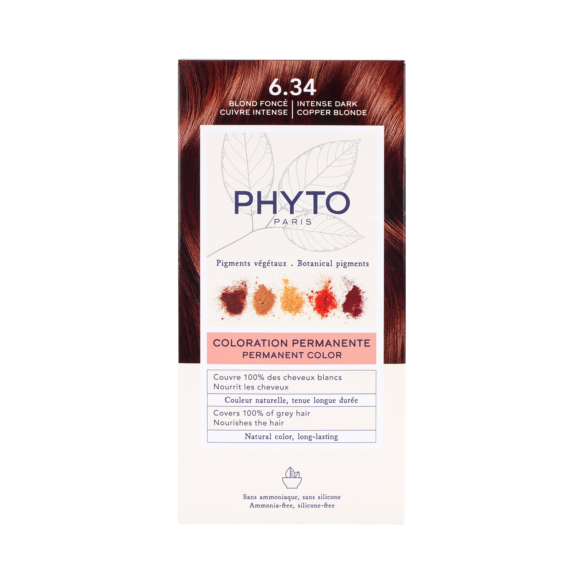 55537-Phyto Permanent Hair Color NO. 6.34 - Dark Copper Blonde +2