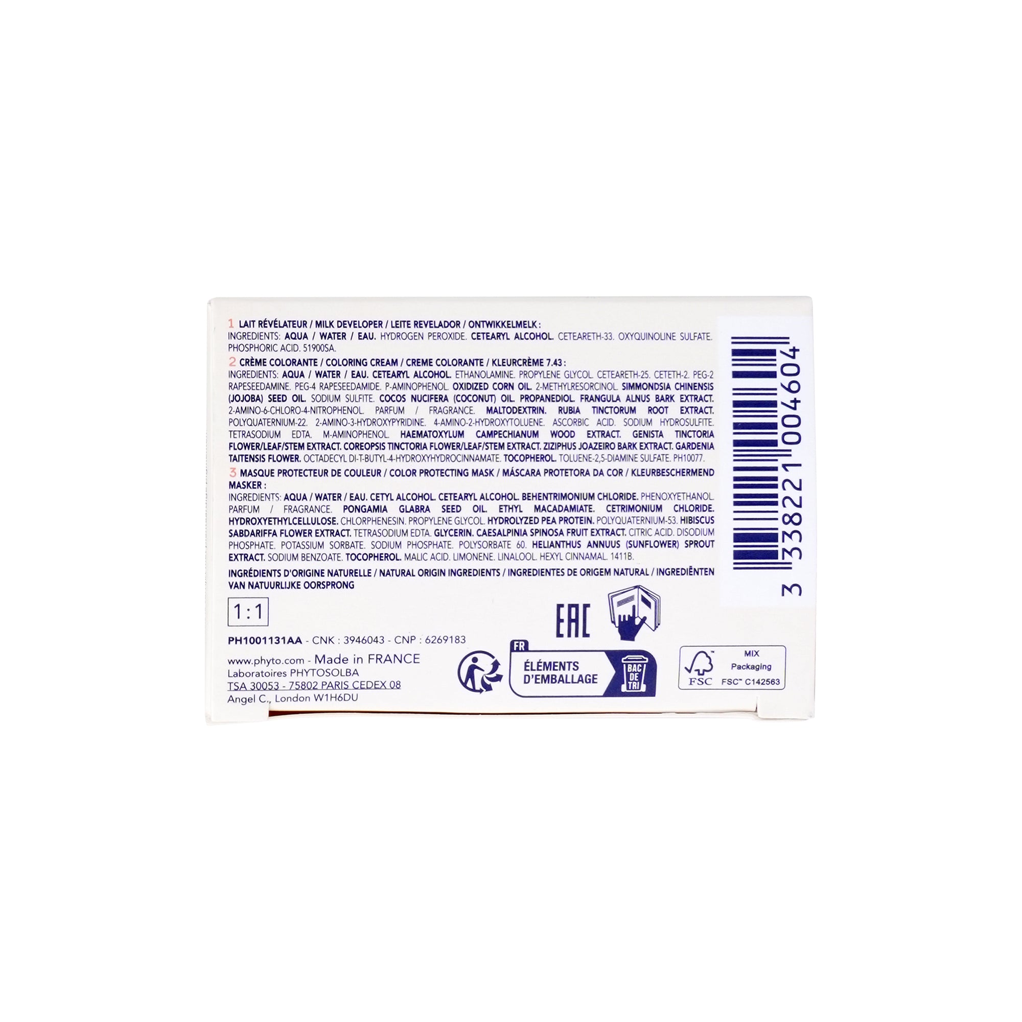 55538-Phyto Permanent Hair Color NO. 7.43 - Golden Copper Blonde +5
