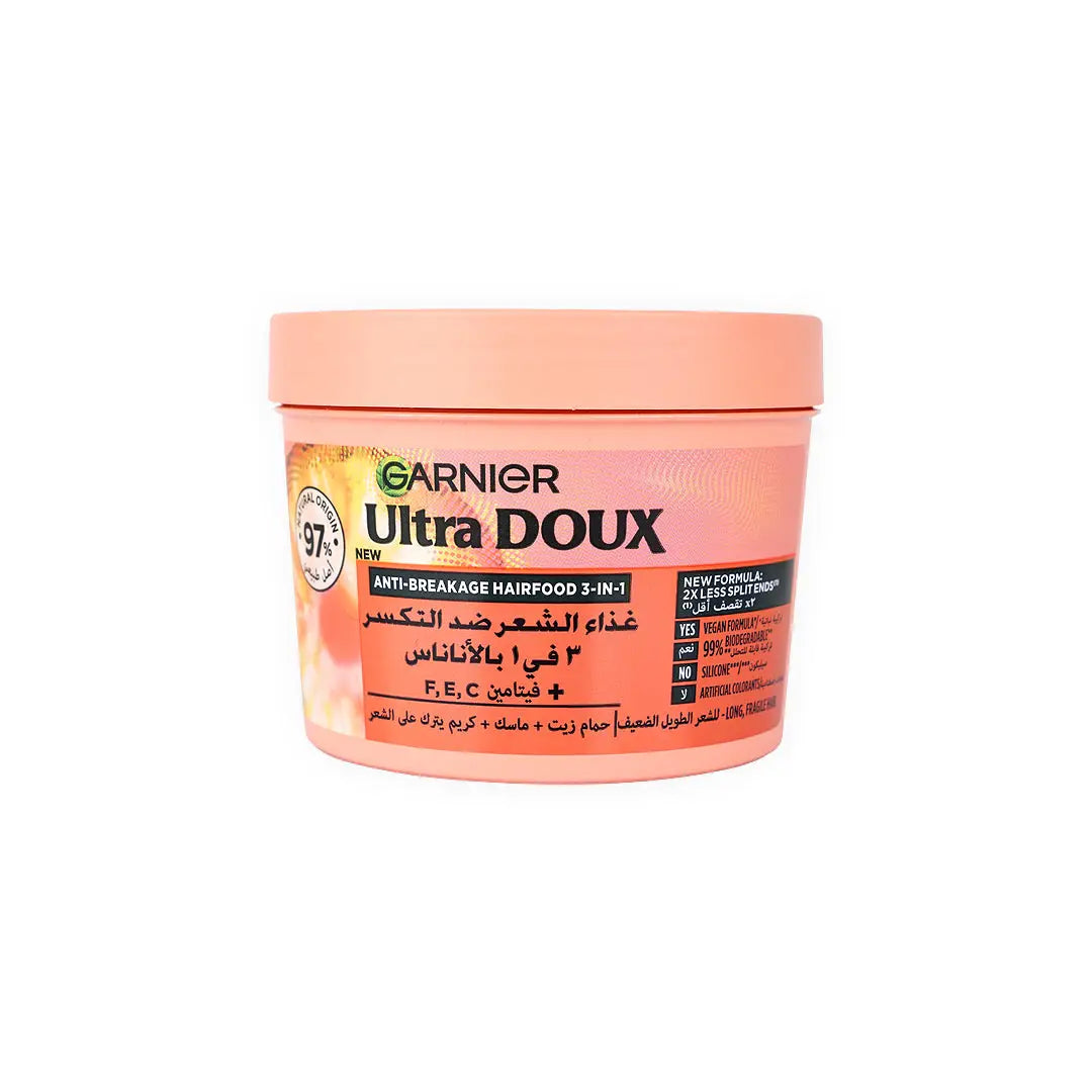 55598-Garnier Ultra Doux Anti-Breakage Hair Food 390ml- Pineapple
