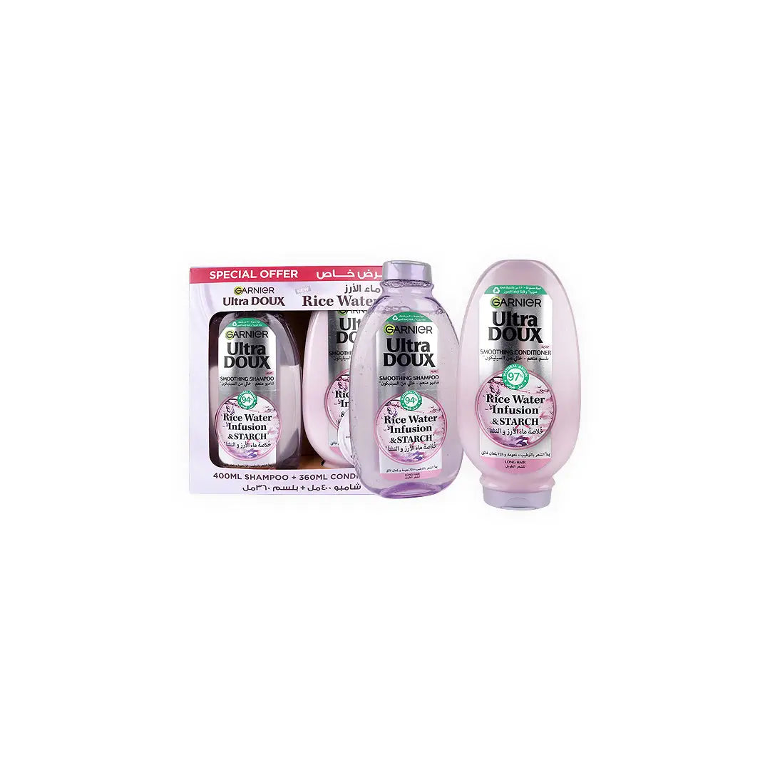 55600-Garnier Ultra Doux Rice Water Shampoo 400ml+Conditioner360ml