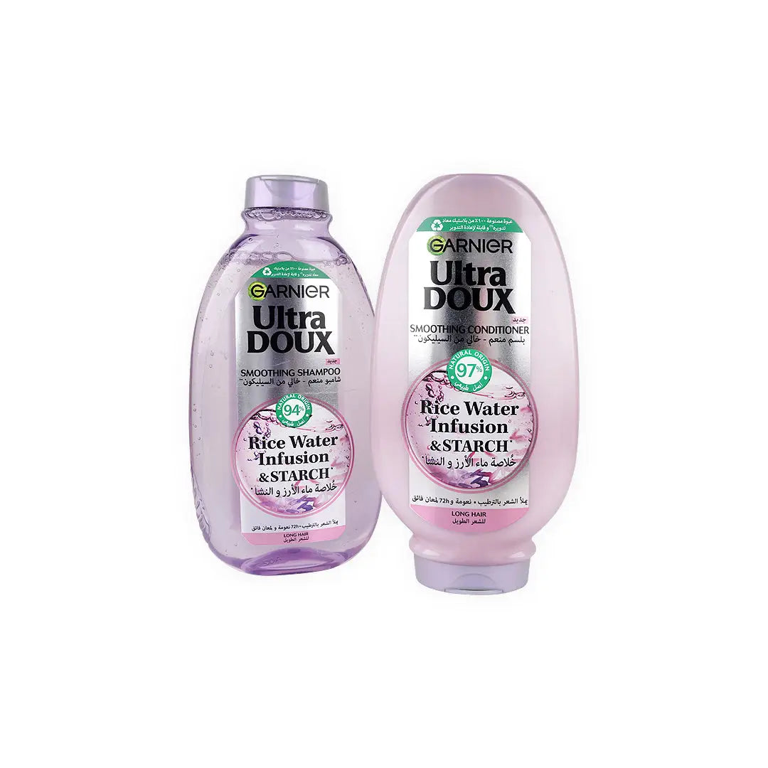 55600-Garnier Ultra Doux Rice Water Shampoo 400ml+Conditioner360ml +2