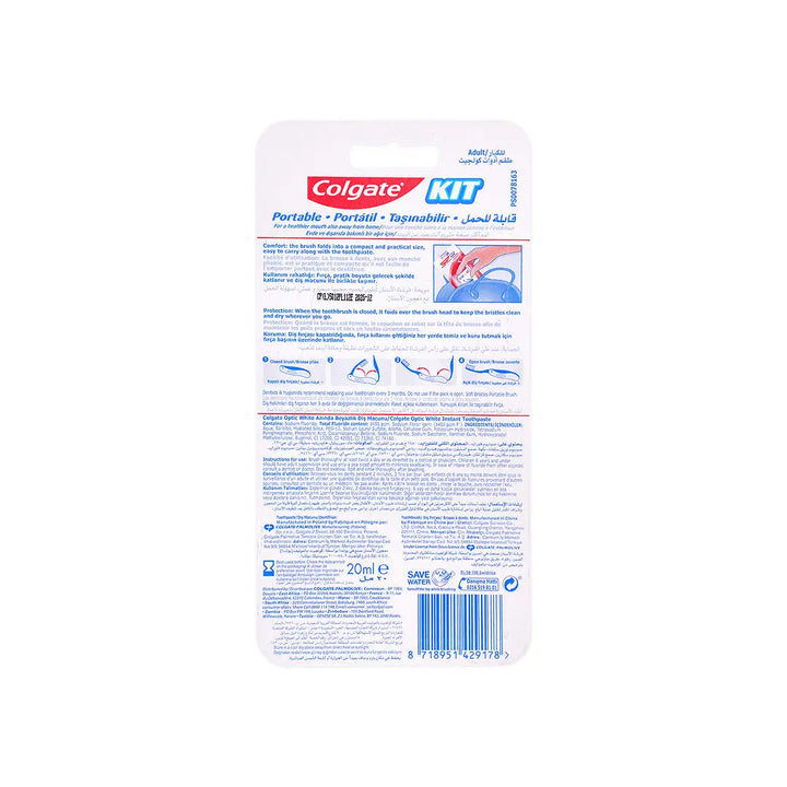 55878-Colgate Travel Kit Soft Toothbrush + Optic White Toothpaste +1