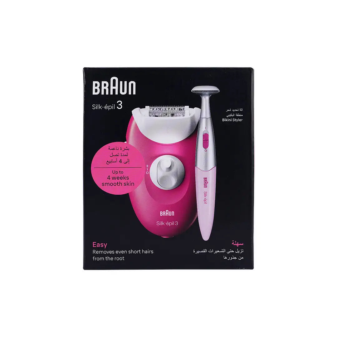 56391-Braun Silk-Epil 3 202 Epilator+Bikini Trimmer-Raspberry Pink