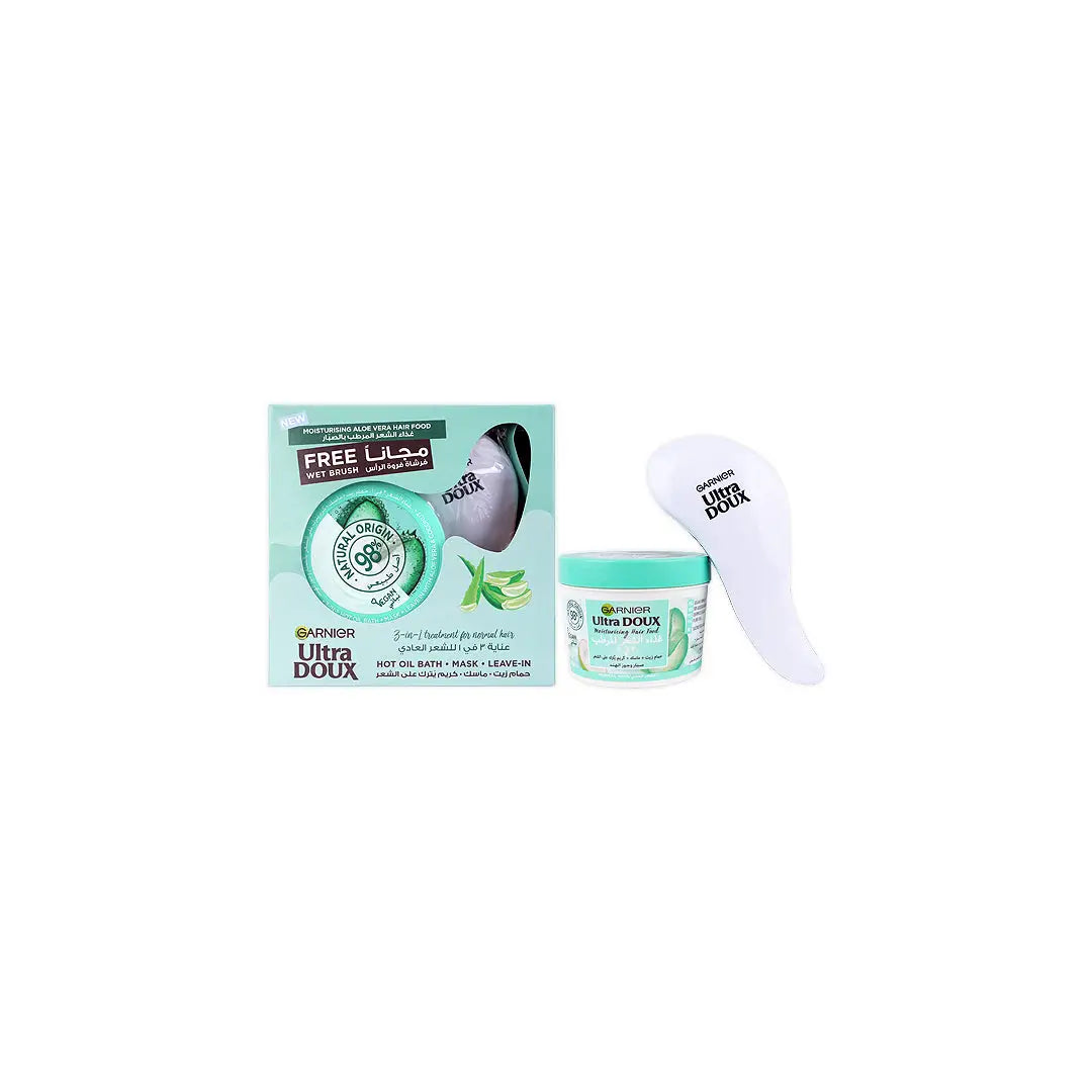 56605-Garnier UltraDoux Moisturising Hair Food Aloe 390ml+Wetbrush +1