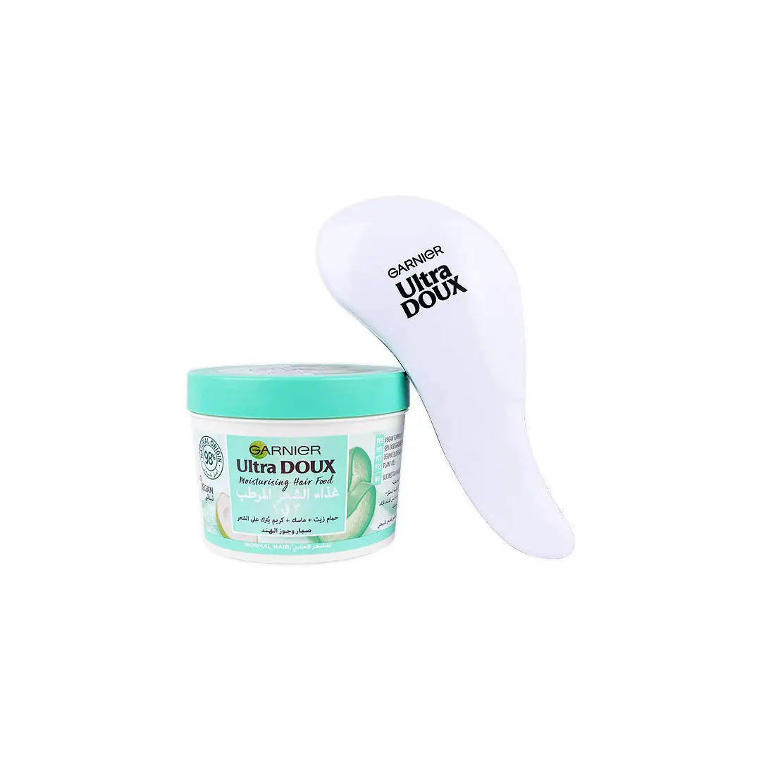 56605-Garnier UltraDoux Moisturising Hair Food Aloe 390ml+Wetbrush