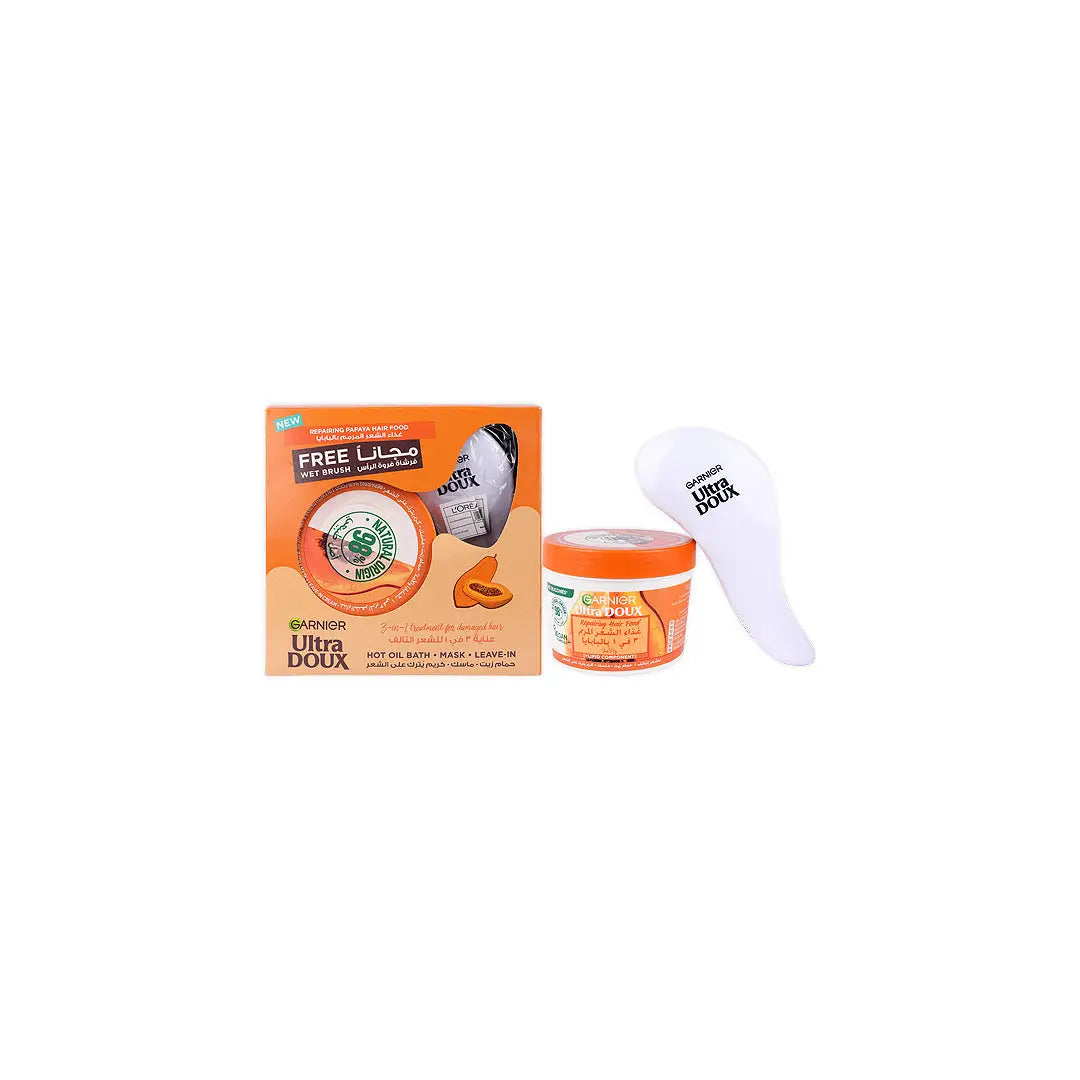 56606-Garnier UltraDoux Repairing Hair Food Papaya 390ml+Wet Brush +1