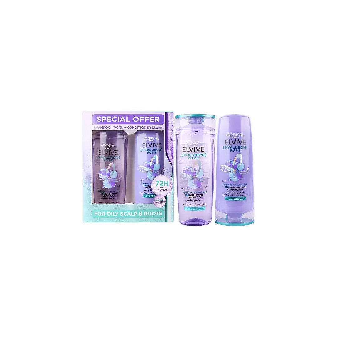 56618-L'oreal Elvive Hyaluron pure Shampoo 400ml+Conditioner 360ml +1