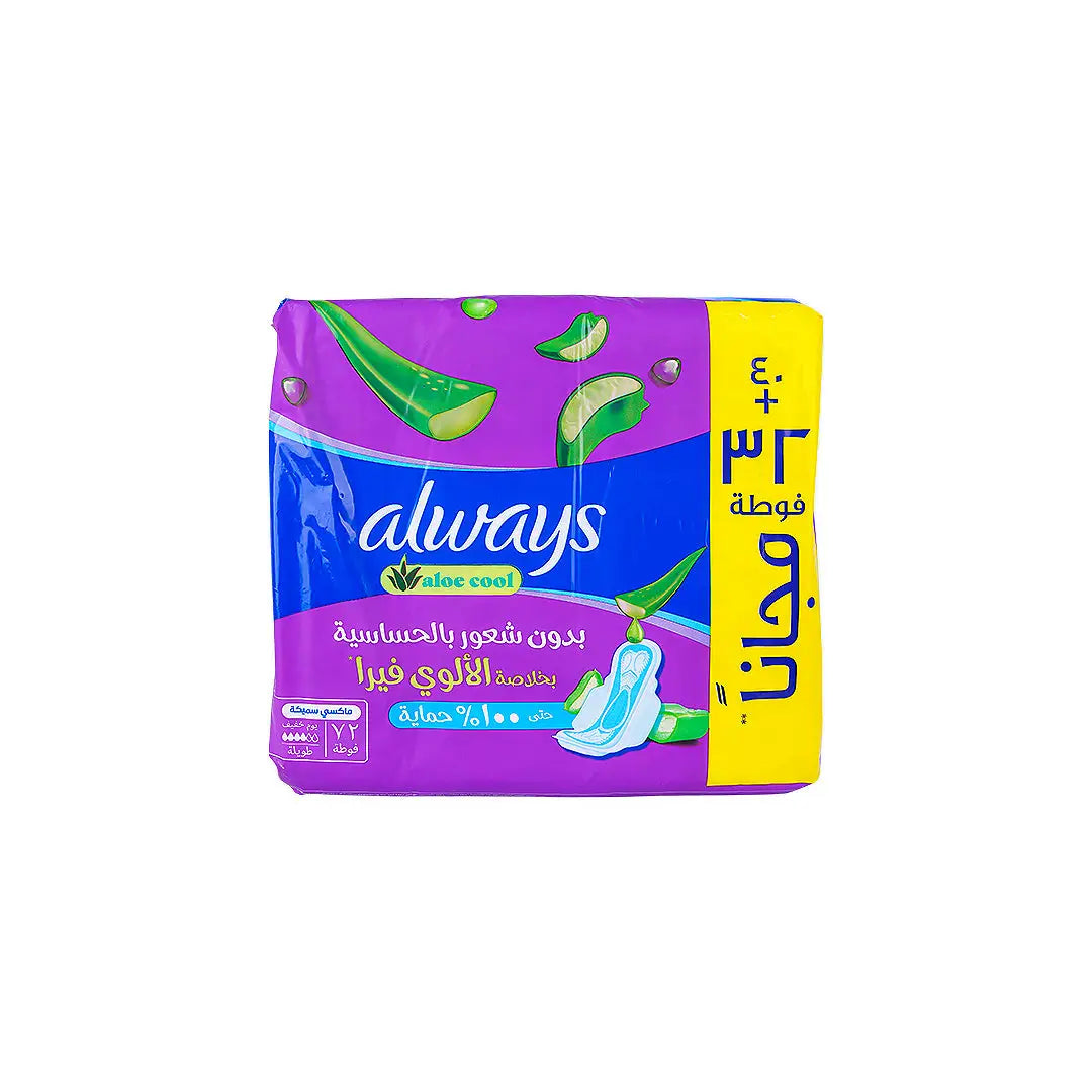 56994-Always Aloe Cool Maxi Thick Long 72Pcs