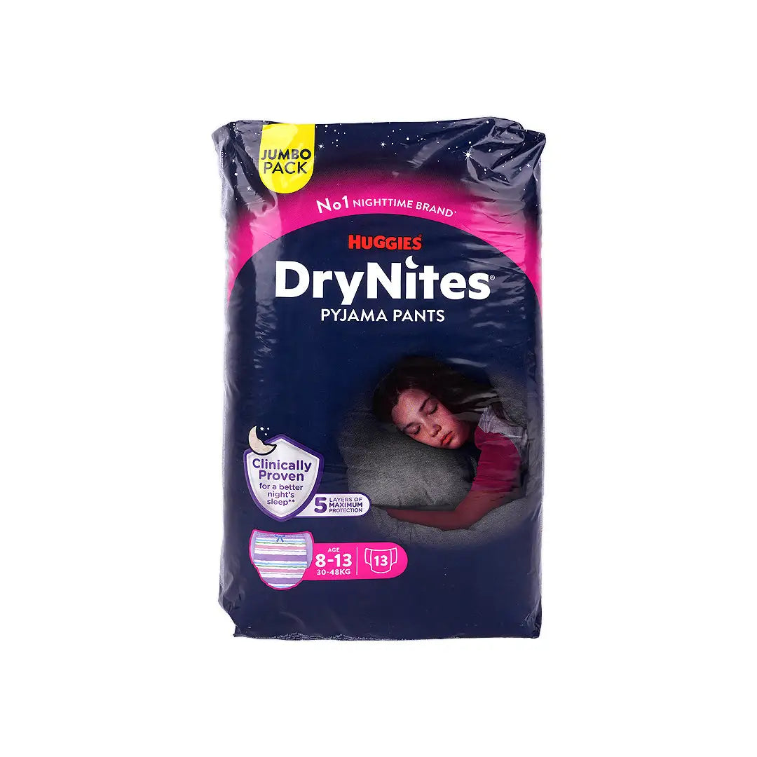 57096-Huggies Drynites Pyjama Pants Girl 8-13 Years (30-48Kg) 13Pc