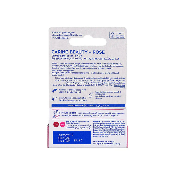 57101-Labello 3 In 1 Caring Beauty Lib &amp; Cheek SPF30-Rose +1
