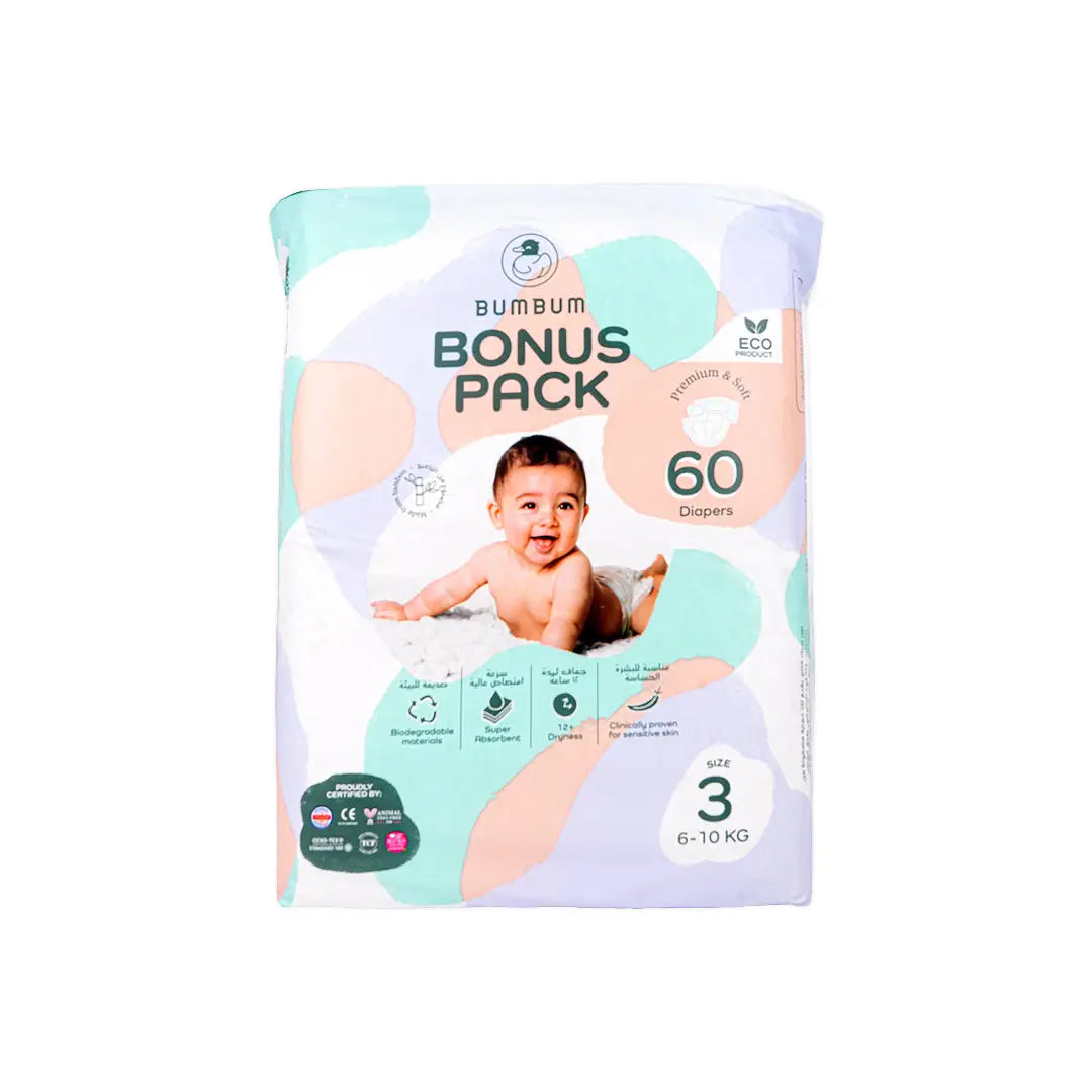 57146-Bumbum Baby Diaper Bonus Pack  No.3 (6-10Kg) 60Pcs