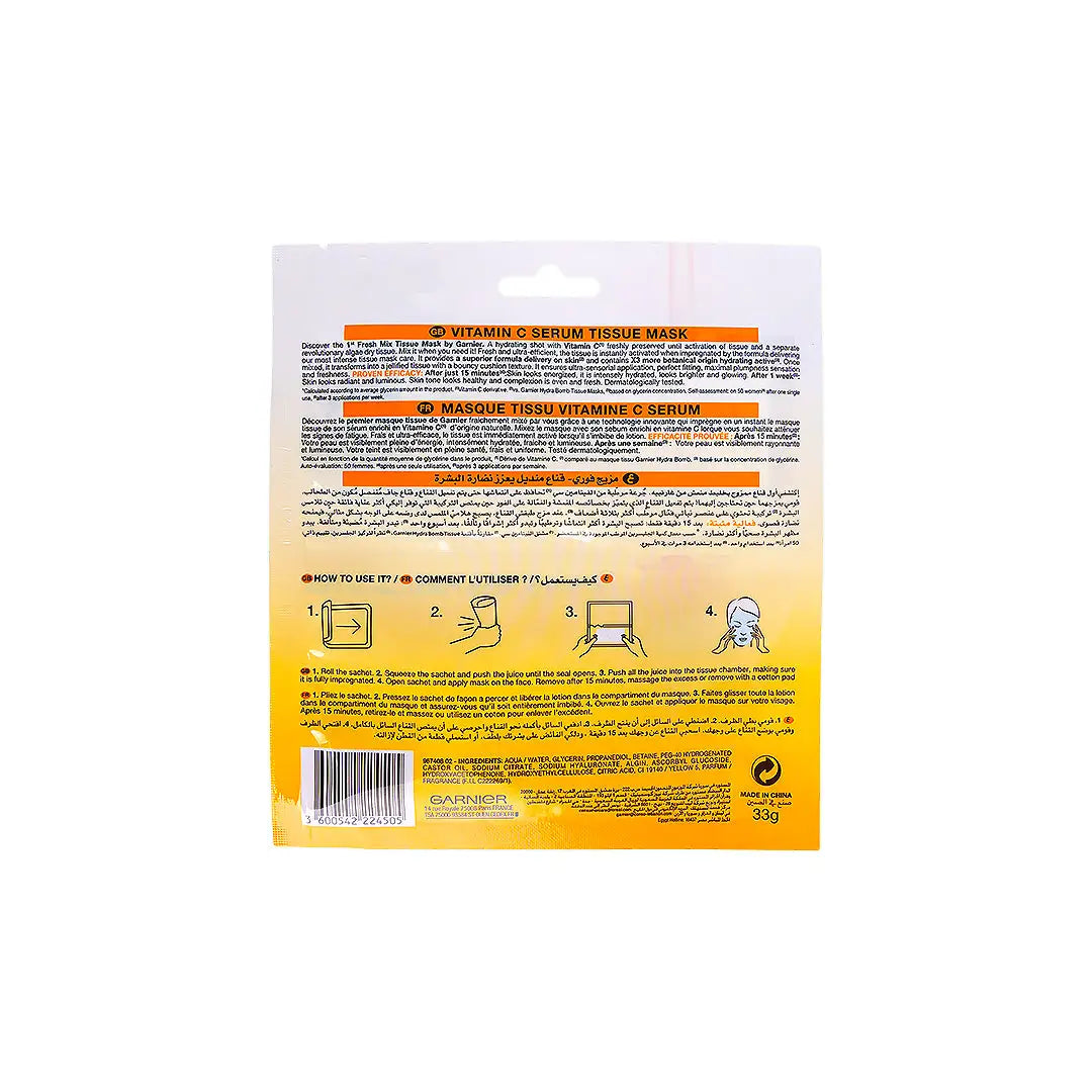 57167-Garnier Vitamin C Shot Hydrating Tissue Mask +1