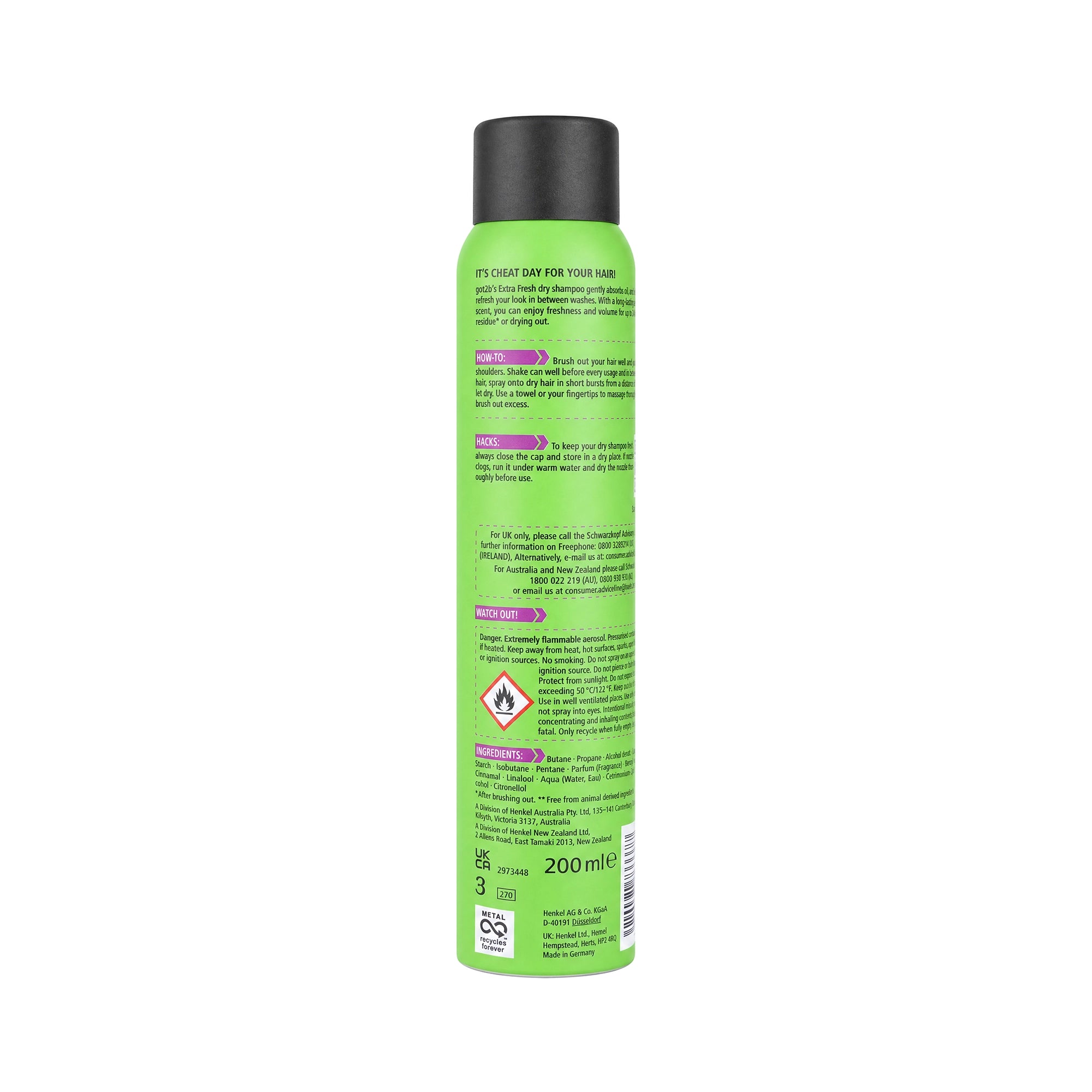 57537-Got2b Extra Fresh Dry Shampoo 200ml-Apple & Sandalwood +1