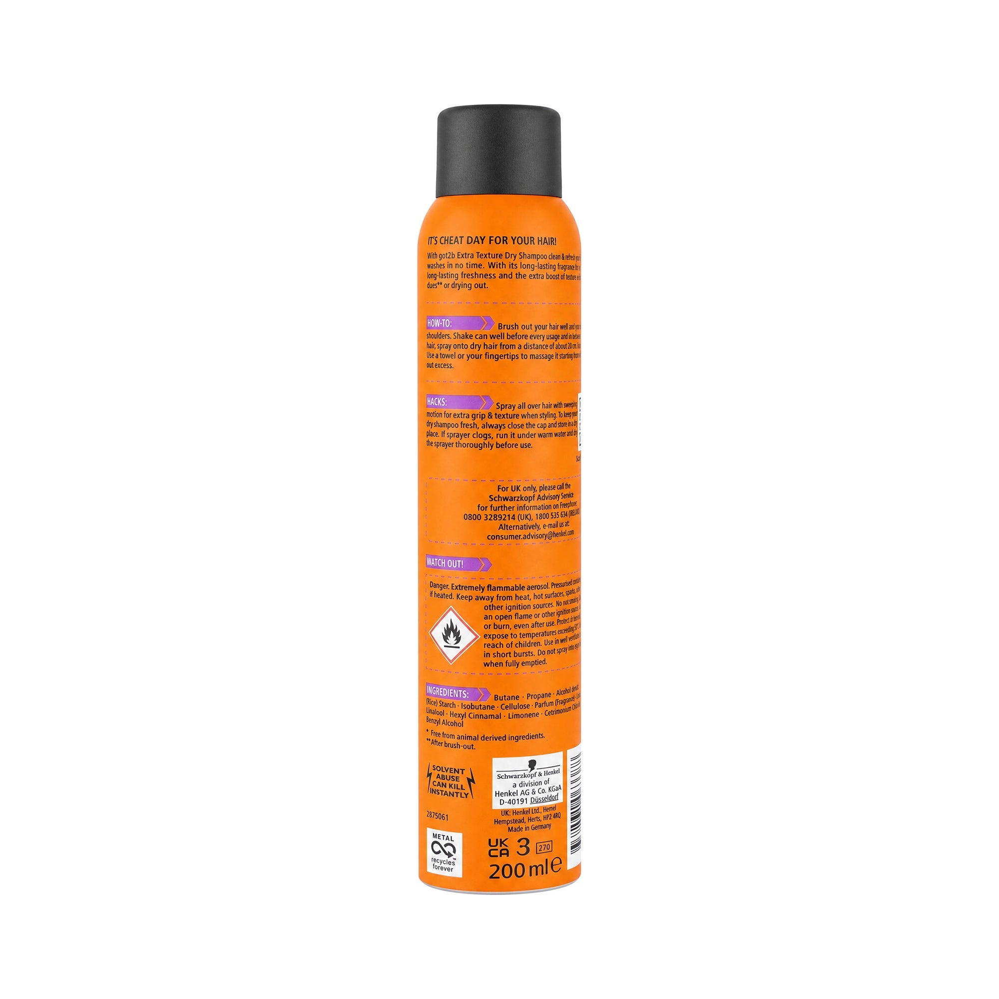 57538-Got2b Extra Texture Dry Shampoo 200ml-Grapefruit & Amber +1
