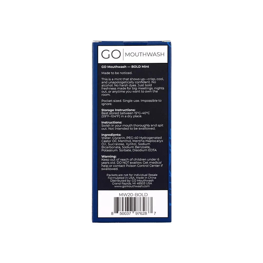 Go Bold Mint Mouthwash Sachet 20x11ml
