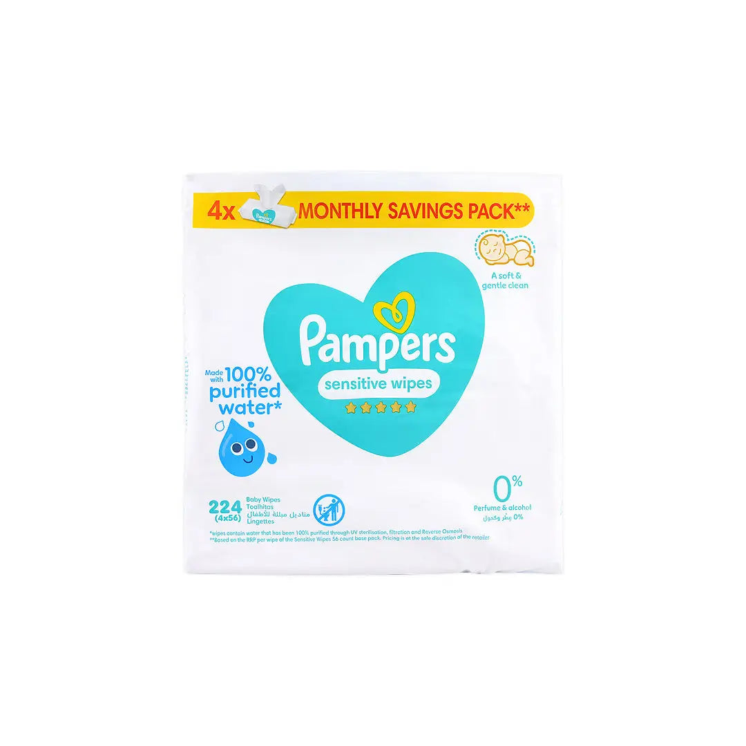57612-Pampers Sensitive Wipes 4x56Pcs +3