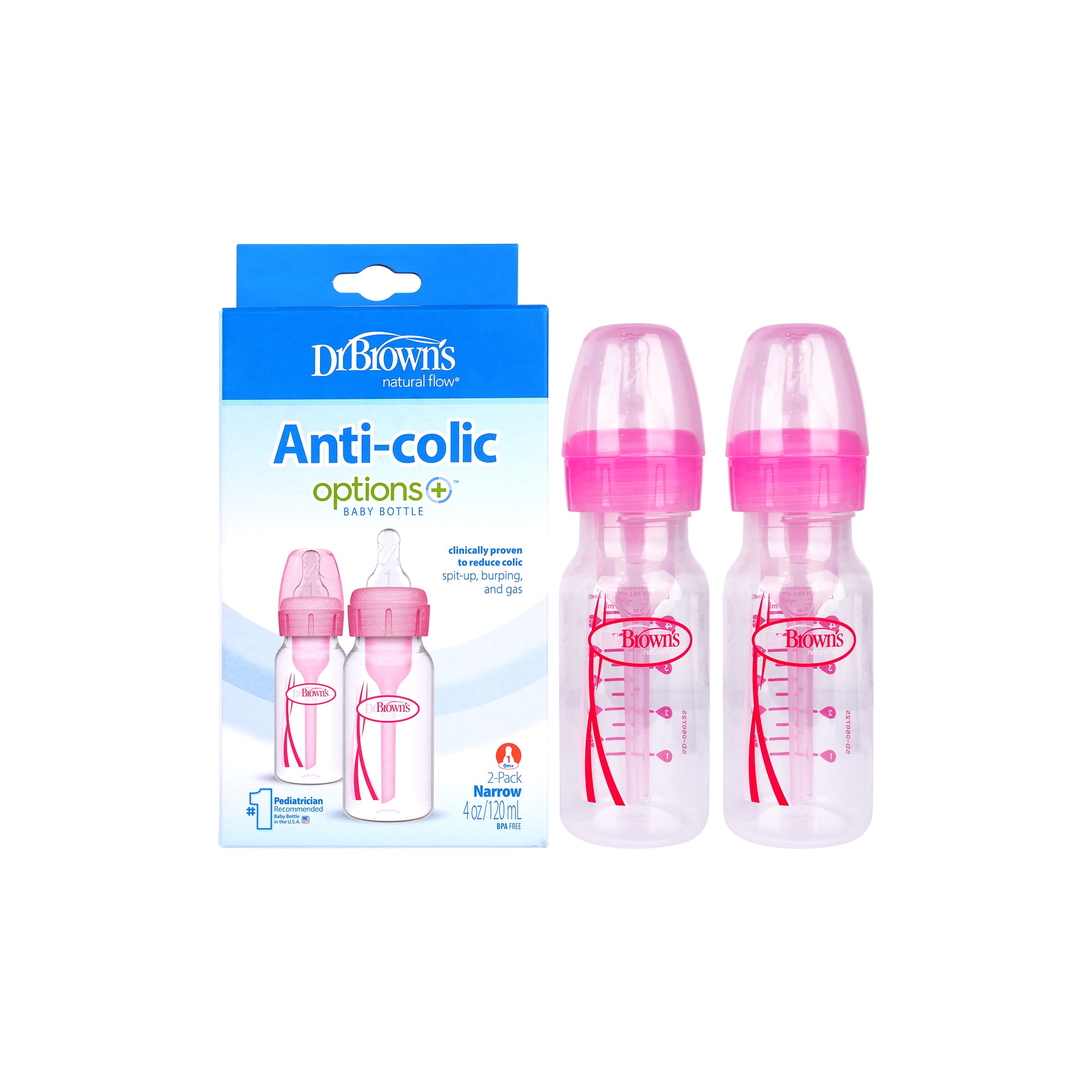 57615-Dr Browns Anti-Colic Baby Bottle Pink 2x120ml-6307 +1