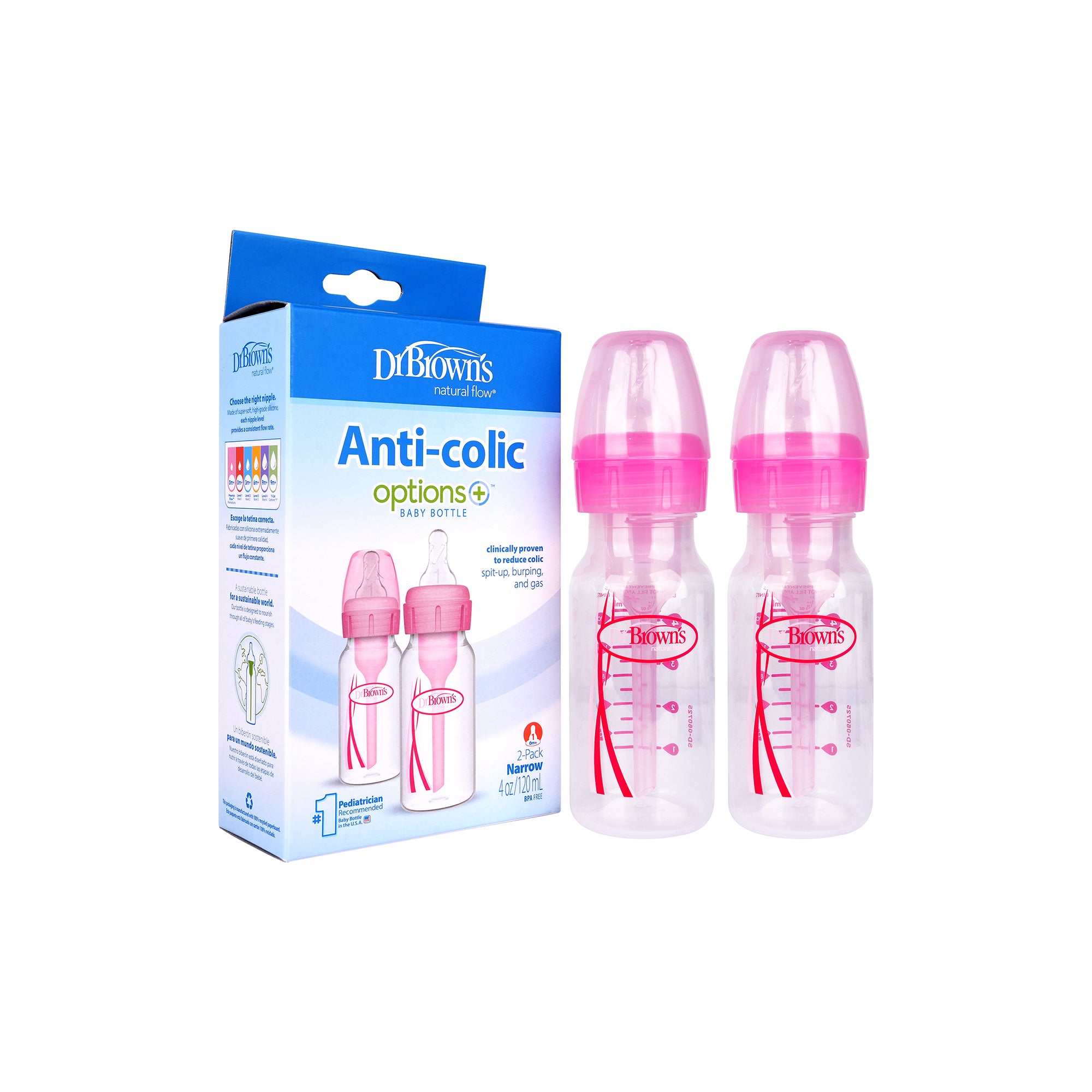 57615-Dr Browns Anti-Colic Baby Bottle Pink 2x120ml-6307 +2