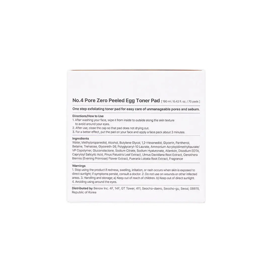Numbuzin No.4 Pore Zero Peeled Egg Toner Pad 190ml