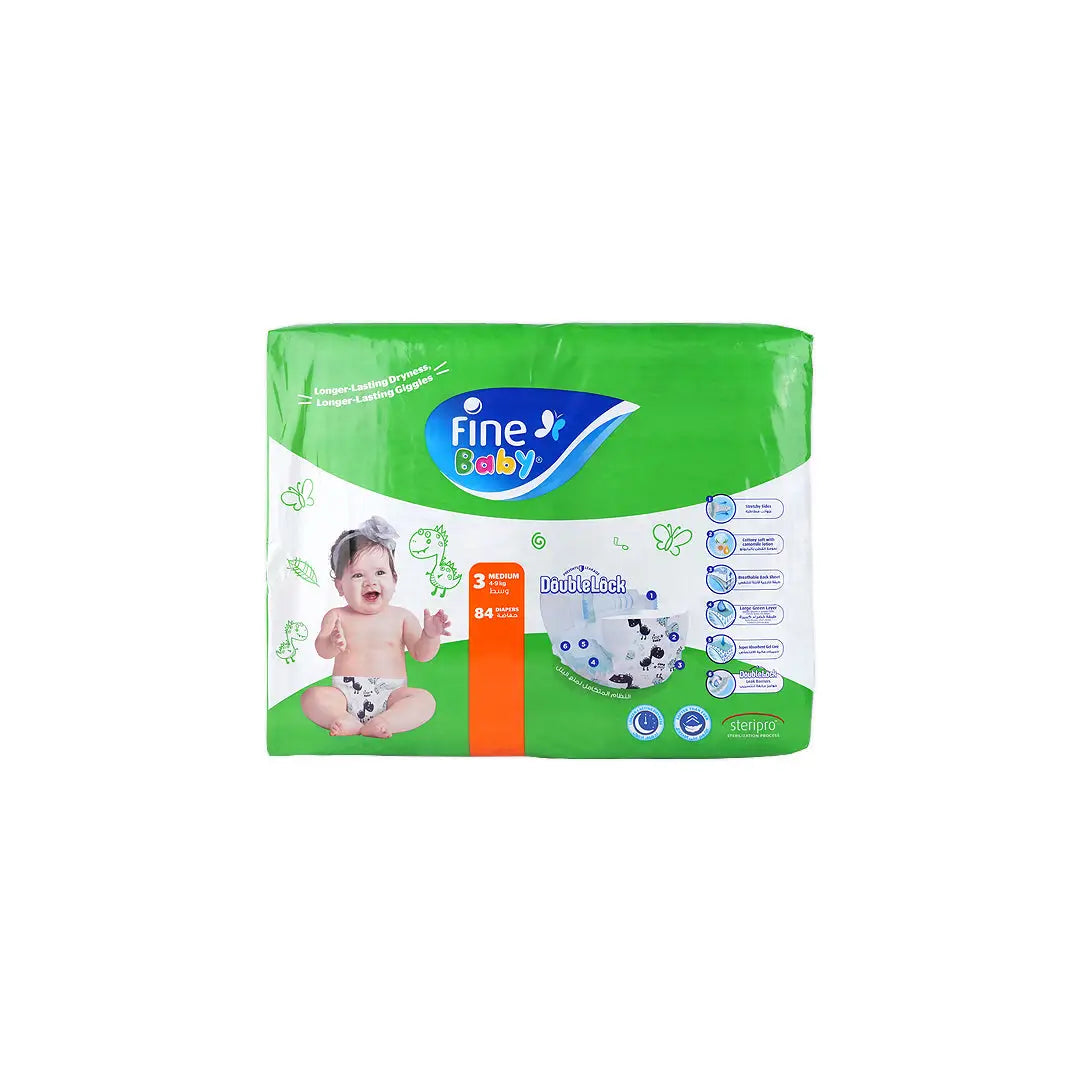 57699-Fine Baby Diaper Super Dry Green Med No.3 Mega Pack 84 Pcs +3