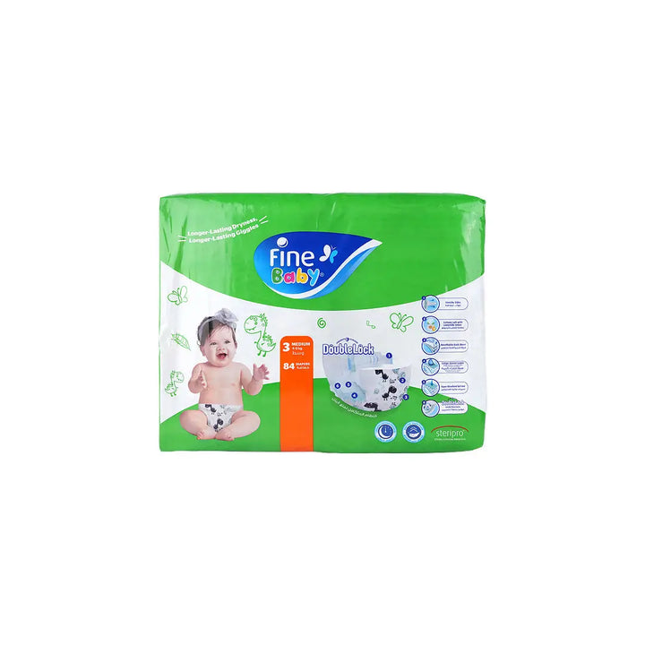 57699-Fine Baby Diaper Super Dry Green Med No.3 Mega Pack 84 Pcs +3