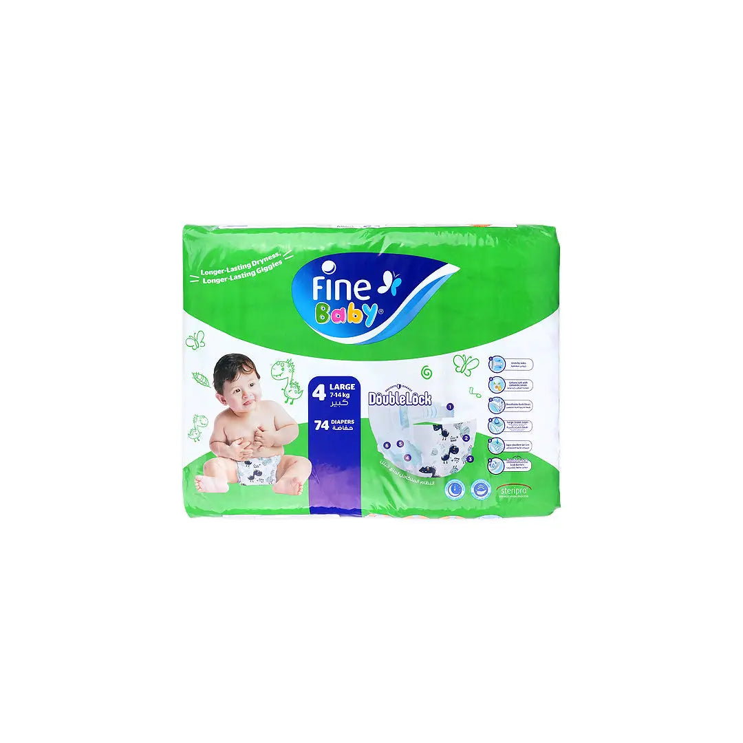 57700-Fine Baby Diaper - Mega Pack -Large No.4 7-14 Kg 74 Pcs +3