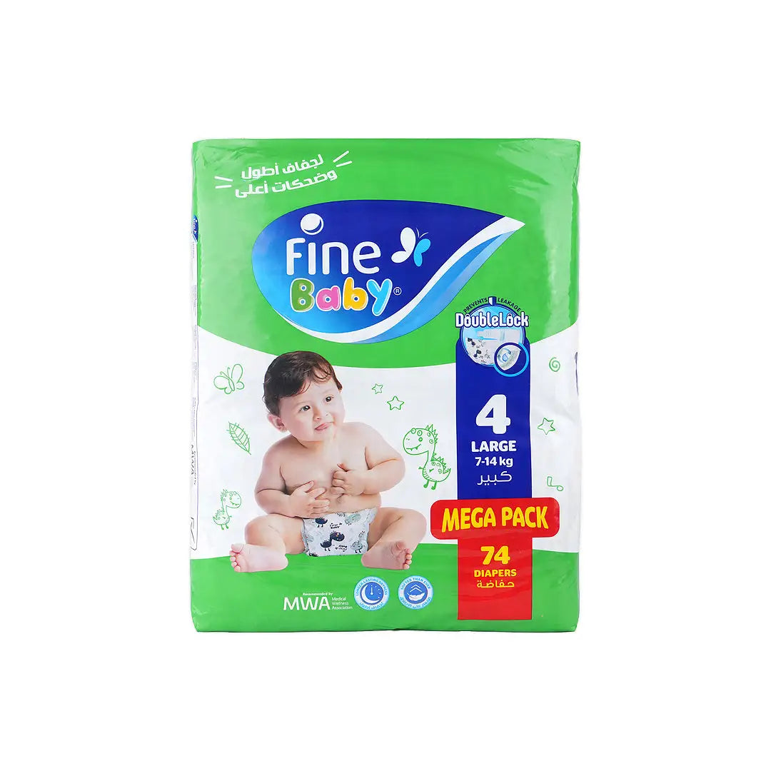 57700-Fine Baby Diaper - Mega Pack -Large No.4 7-14 Kg 74 Pcs